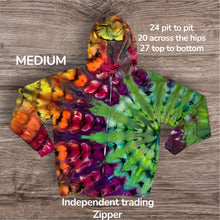 Load image into Gallery viewer, Medium zipper hooded sweatshirt, sunburst tie dye
