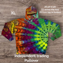 Load image into Gallery viewer, XL pullover hooded sweatshirt, sunburst tie dye
