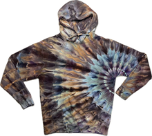 Load image into Gallery viewer, Medium pullover hooded sweatshirt, sunburst tie dye
