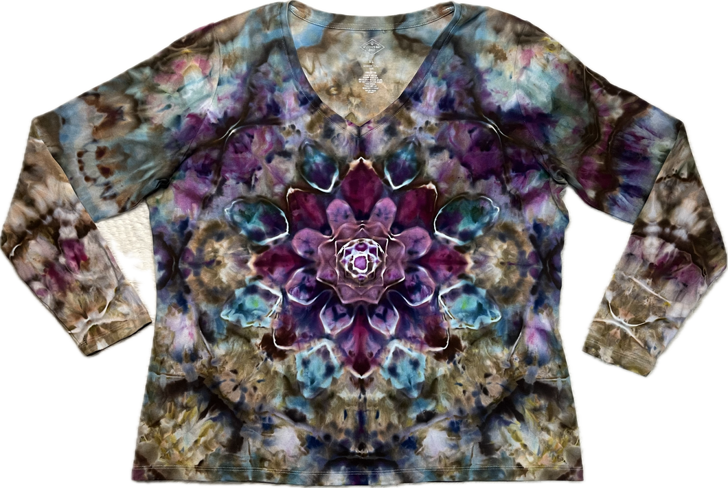 Ladies XL long sleeve, mandala tie dye