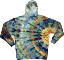 Load image into Gallery viewer, XL zipper hooded sweatshirt, sunburst tie dye
