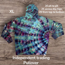 Load image into Gallery viewer, XL pullover hooded sweatshirt, sunburst tie dye

