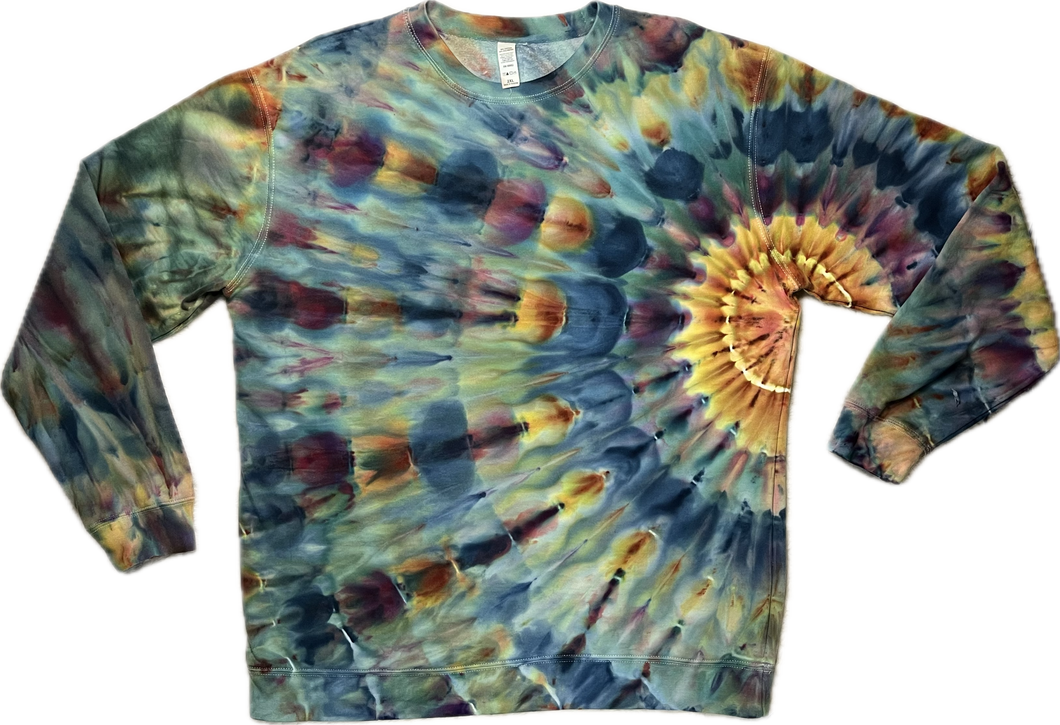 2XL crew neck sweatshirt, sunburst tie dye