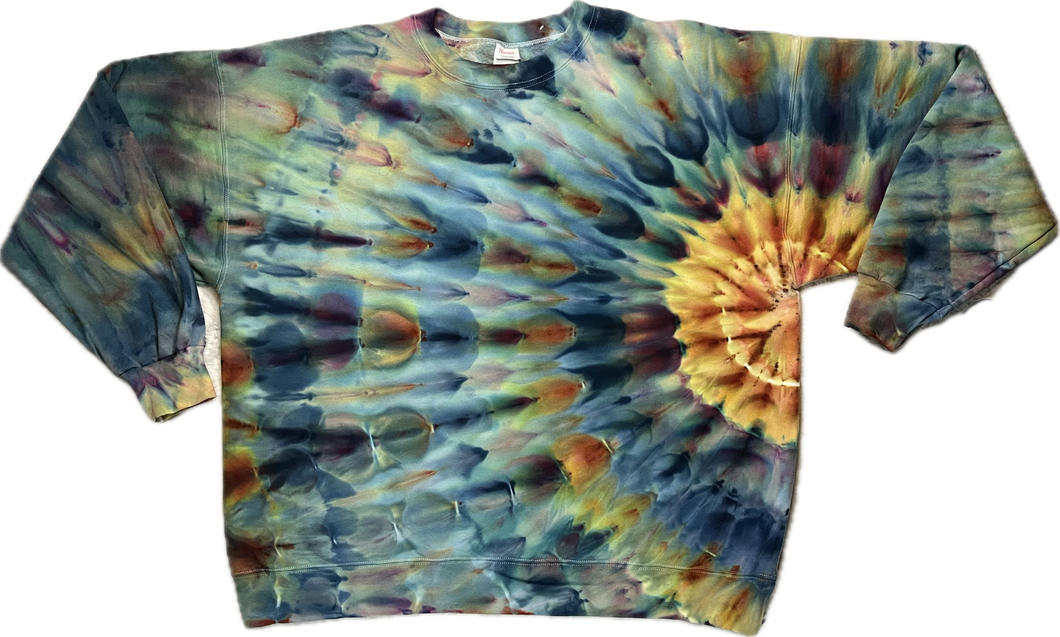 XL crew neck sweatshirt, sunburst tie dye