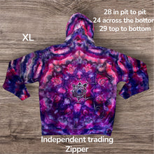 Load image into Gallery viewer, XL zipper hooded sweatshirt,  mandala tie dye
