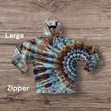 Load image into Gallery viewer, Large zipper hooded sweatshirt, sunburst tie dye
