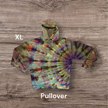 Load image into Gallery viewer, XL hooded  pullover sweatshirt, sunburst tie dye design
