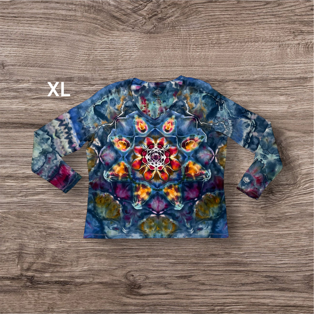 Ladies XL long sleeve, mandala tie dye