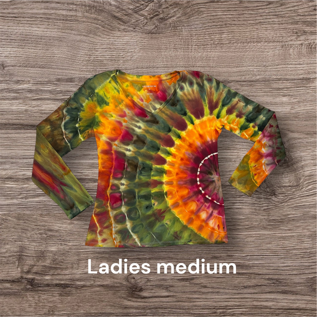 Ladies Medium long sleeve, sunburst tie dye