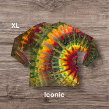 Load image into Gallery viewer, Adult XL long sleeve Tshirt, sunburst tie dye
