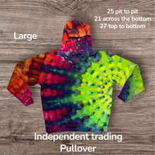 Load image into Gallery viewer, Large pullover hooded sweatshirt, sunburst tie dye

