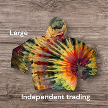 Load image into Gallery viewer, Large pullover hooded sweatshirt, sunburst tie dye design
