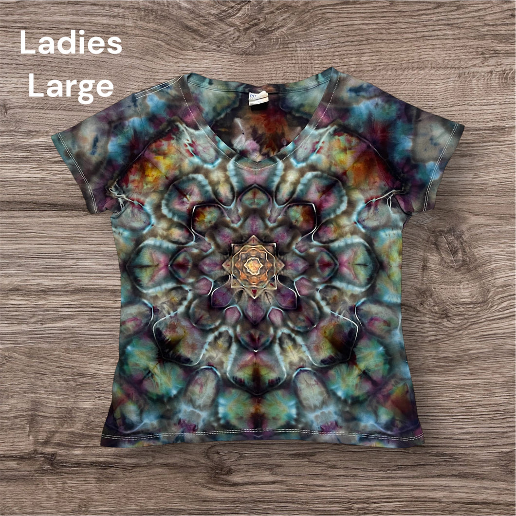 Ladies Large Tshirt, mandala tie dye design