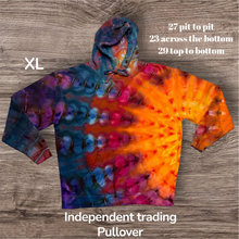 Load image into Gallery viewer, XL pullover hooded sweatshirt,  sunburst tie dye
