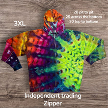 Load image into Gallery viewer, 3XL zipper hooded sweatshirt, sunburst tie dye
