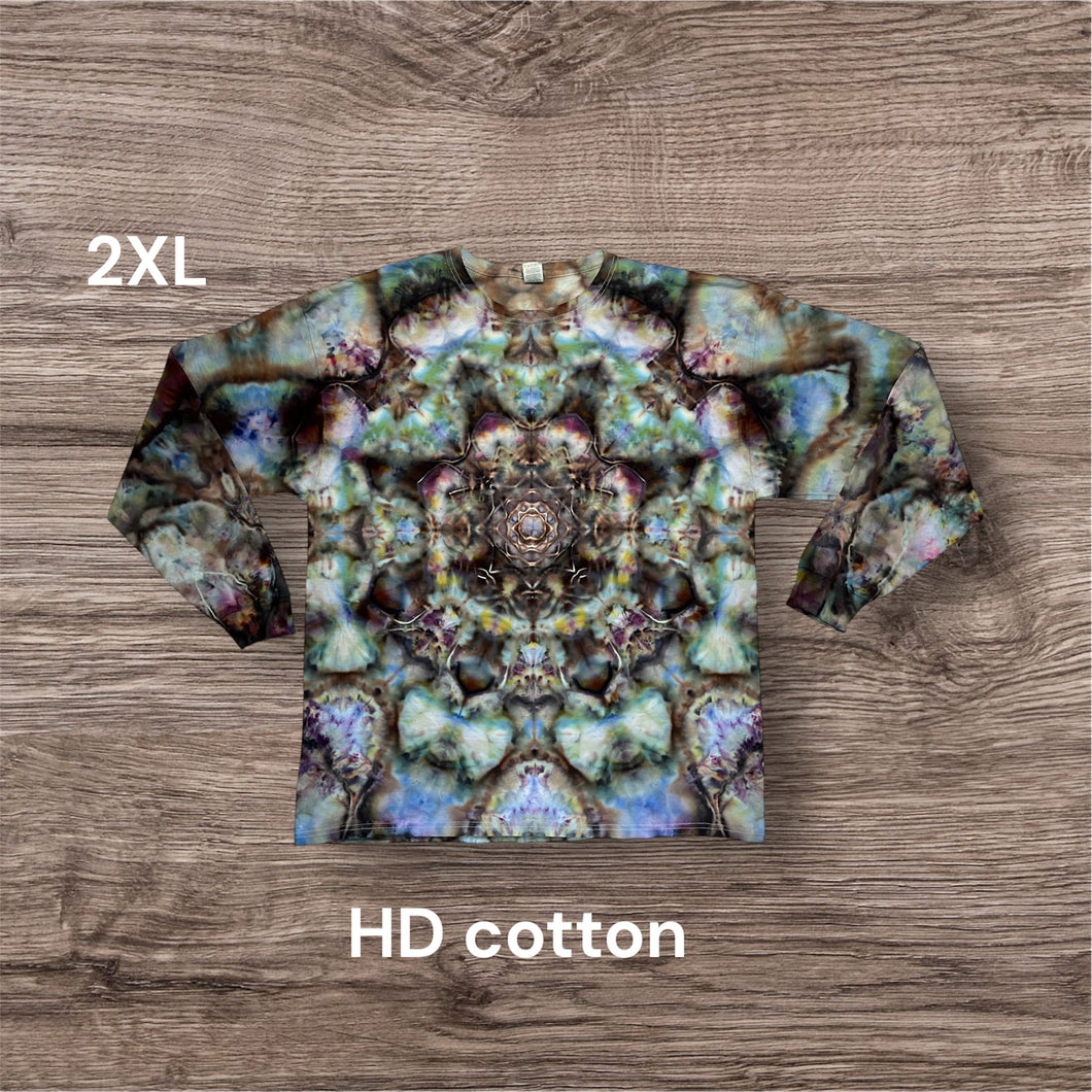 Adult 2XL long sleeve Tshirt, mandala tie dye