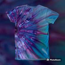 Load image into Gallery viewer, Adult Small Vneck Tshirt, sunburst gravity tie dye
