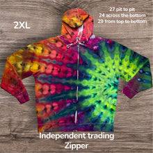 Load image into Gallery viewer, 2xl zipper hooded sweatshirt,  sunburst tie dye
