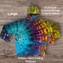 Load image into Gallery viewer, Large pullover hooded sweatshirt, sunburst tie dye
