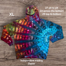Load image into Gallery viewer, XL zipper hooded sweatshirt,  sunburst tie dye
