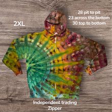 Load image into Gallery viewer, 2xl zipper hooded sweatshirt,  sunburst tie dye
