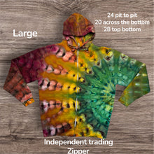 Load image into Gallery viewer, Large zipper hooded sweatshirt, sunburst tie dye
