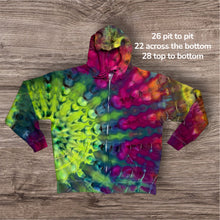 Load image into Gallery viewer, XL zipper hooded sweatshirt,  sunburst tie dye
