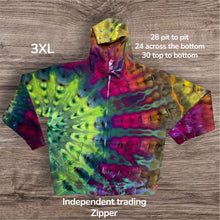 Load image into Gallery viewer, 3XL zipper hooded sweatshirt, sunburst tie dye
