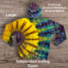 Load image into Gallery viewer, Large zipper hooded sweatshirt, sunflower tie dye
