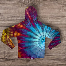 Load image into Gallery viewer, Small hooded zipper sweatshirt, sunburst tie dye
