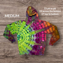 Load image into Gallery viewer, Medium zipper hooded sweatshirt, sunburst tie dye
