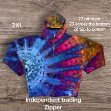 Load image into Gallery viewer, 2xl zipper hooded sweatshirt,  sunburst tie dye
