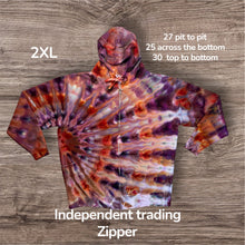 Load image into Gallery viewer, 2xl zipper hooded sweatshirt,  sunburst tie dye
