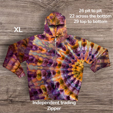 Load image into Gallery viewer, XL zipper hooded sweatshirt,  sunburst tie dye
