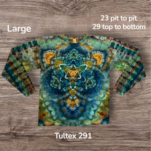 Load image into Gallery viewer, Large long sleeve Tshirt, mandala tie dye design
