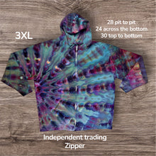 Load image into Gallery viewer, 3XL zipper hooded sweatshirt, sunburst tie dye
