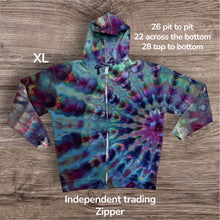 Load image into Gallery viewer, XL zipper hooded sweatshirt,  sunburst tie dye
