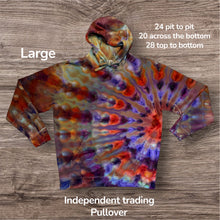 Load image into Gallery viewer, Large pullover hooded sweatshirt, sunburst tie dye
