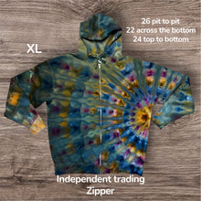 Load image into Gallery viewer, XL zipper hooded sweatshirt,  sunburst tie dye
