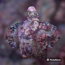 Load image into Gallery viewer, Adult Large pullover hooded sweatshirt, heart geode tie dye design
