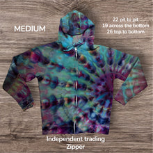 Load image into Gallery viewer, Medium zipper hooded sweatshirt, sunburst tie dye
