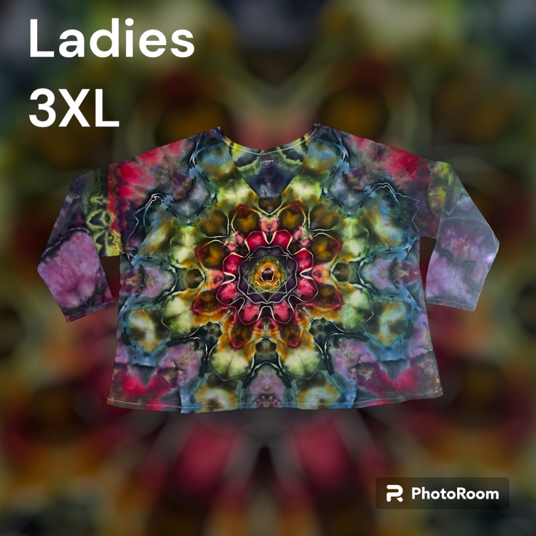 Ladies 3XL long sleeve Tshirt, mandala tie dye