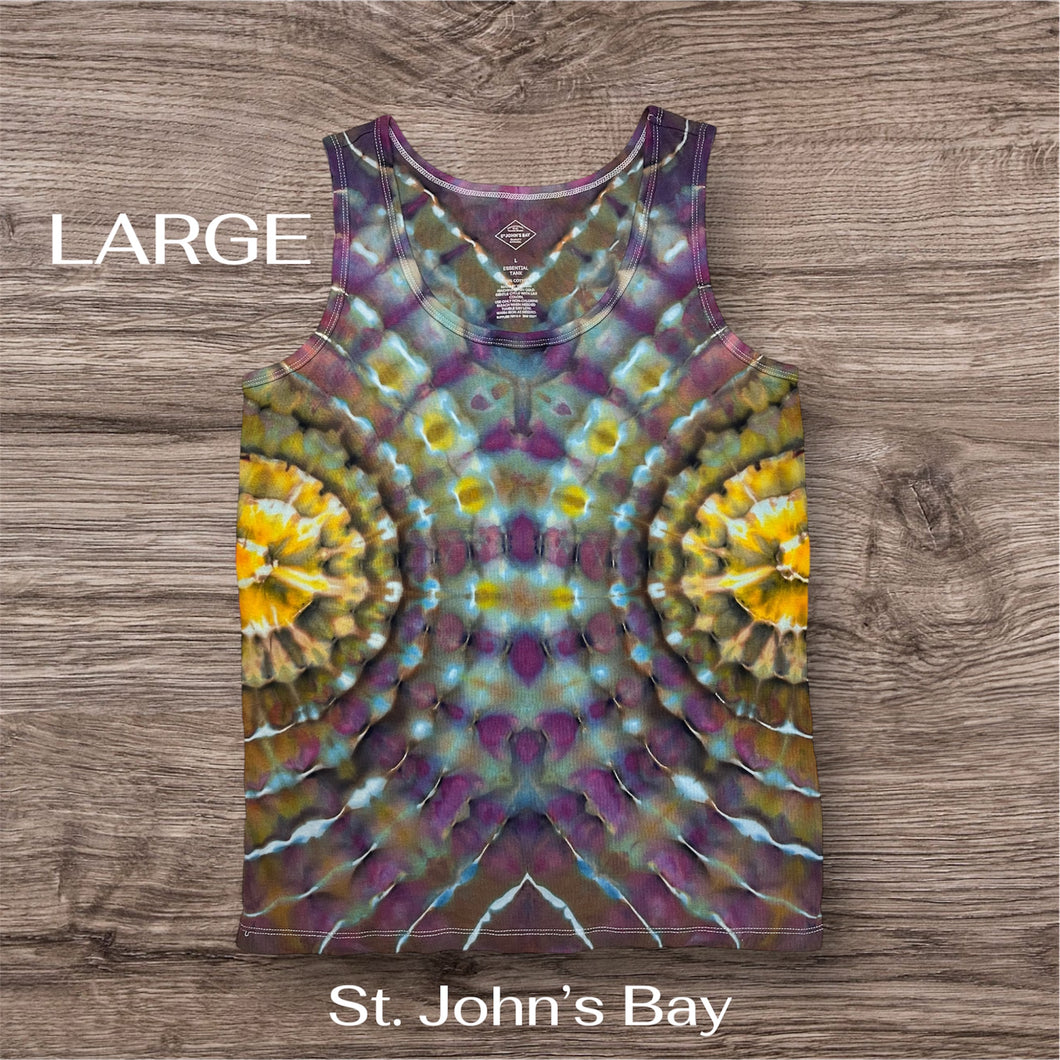 Ladies Large tank, tie dye design