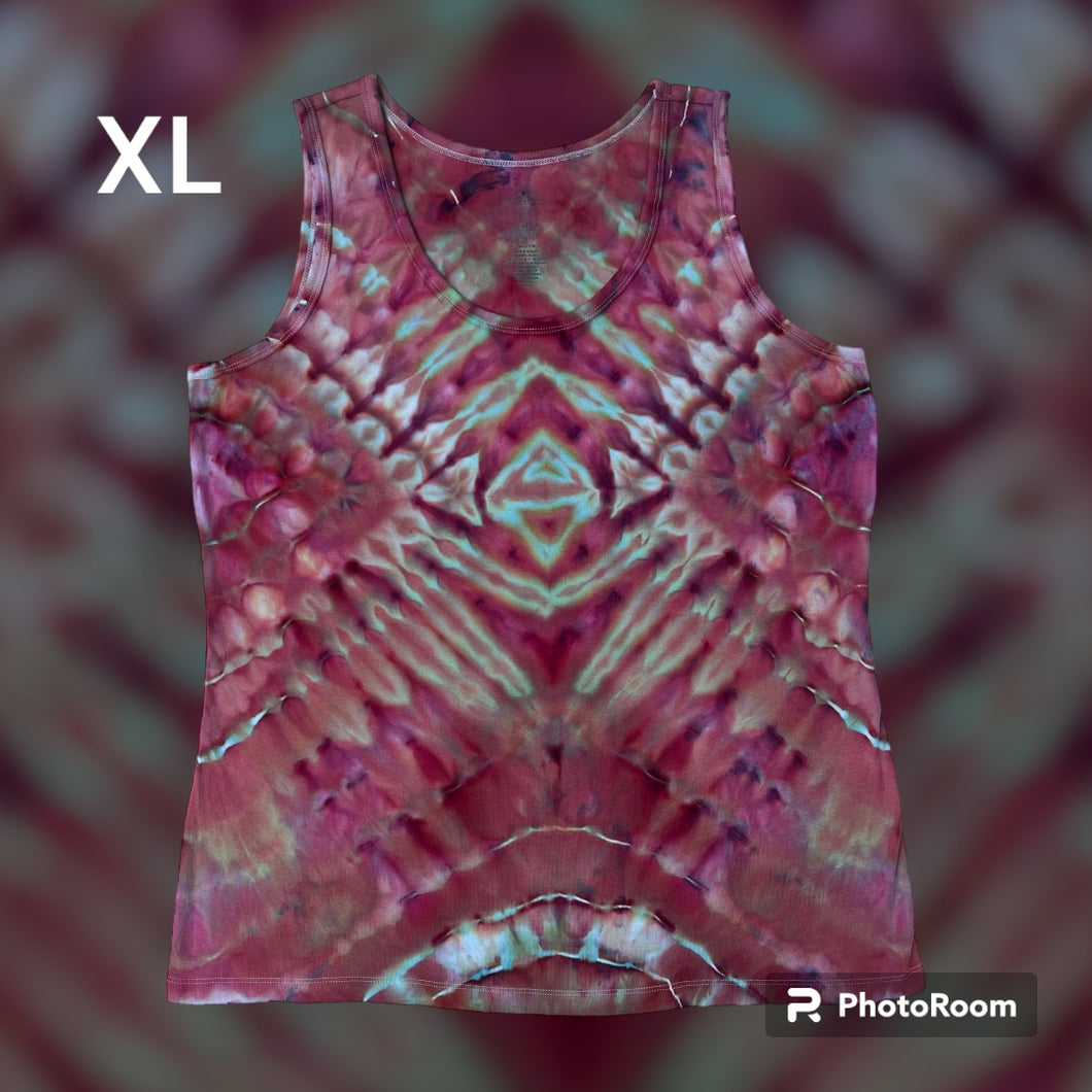 Ladies XL tank,  tie dye design