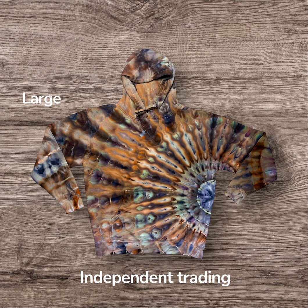 Large pullover hooded sweatshirt, sunburst tie dye design