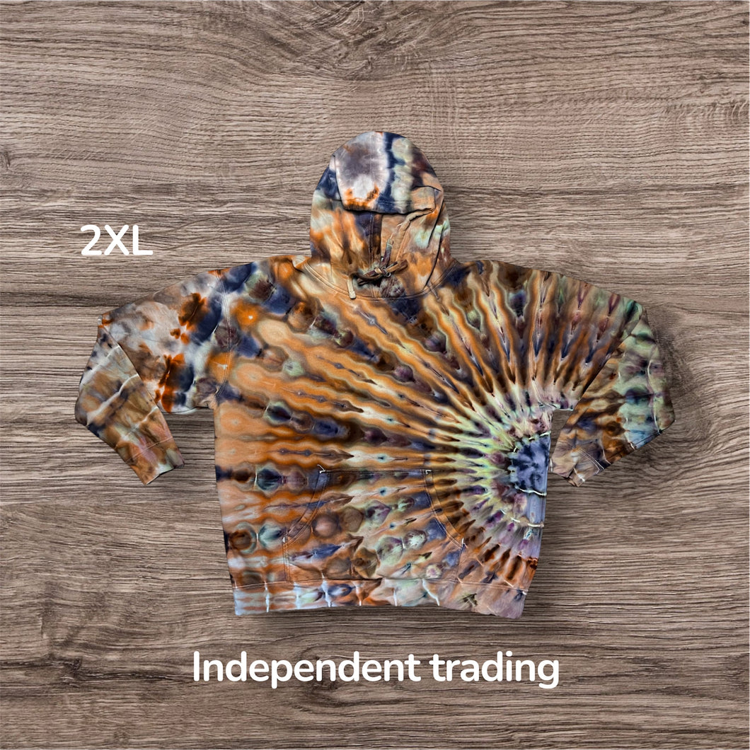 2XL pullover hooded sweatshirt, sunburst tie dye design