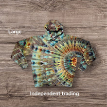 Load image into Gallery viewer, Large pullover hooded sweatshirt, sunburst tie dye design
