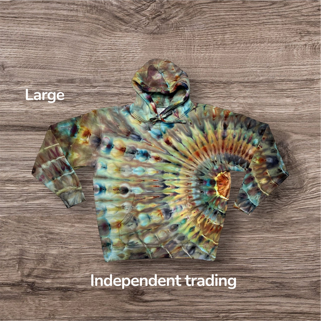 Large pullover hooded sweatshirt, sunburst tie dye design