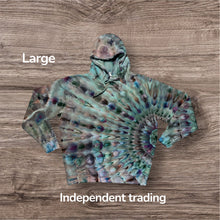 Load image into Gallery viewer, Large pullover hooded sweatshirt, sunburst tie dye design

