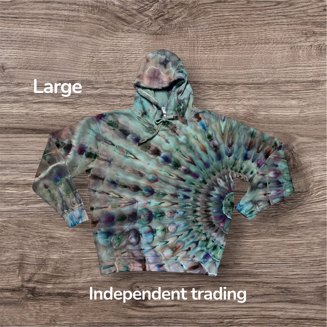 Large pullover hooded sweatshirt, sunburst tie dye design